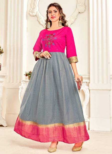 Pink And Gray Colour Hoor Rahul NX New latest Designer Ethnic Wear Pure Organza Anarkali Kurti Collection 1001